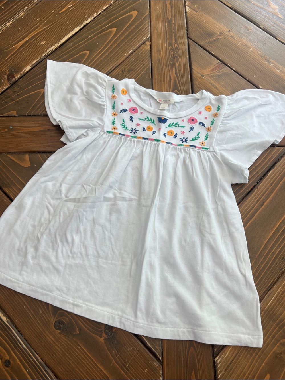 Girls Crewcuts White Embroidered Flutter Sleeve Top